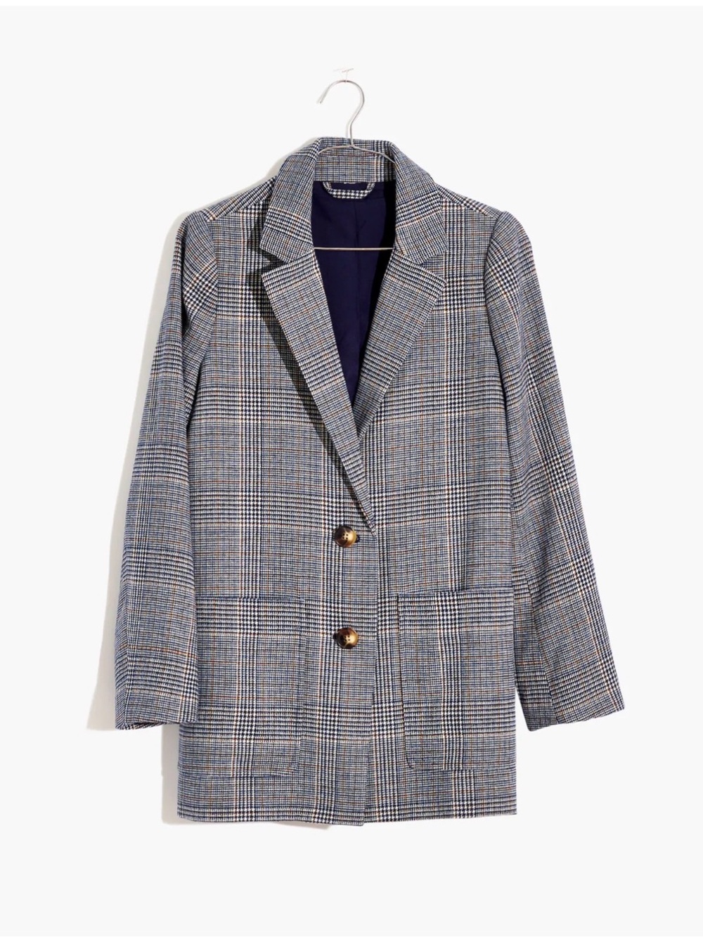 Madewell Blue Plaid Single-Breasted Blazer